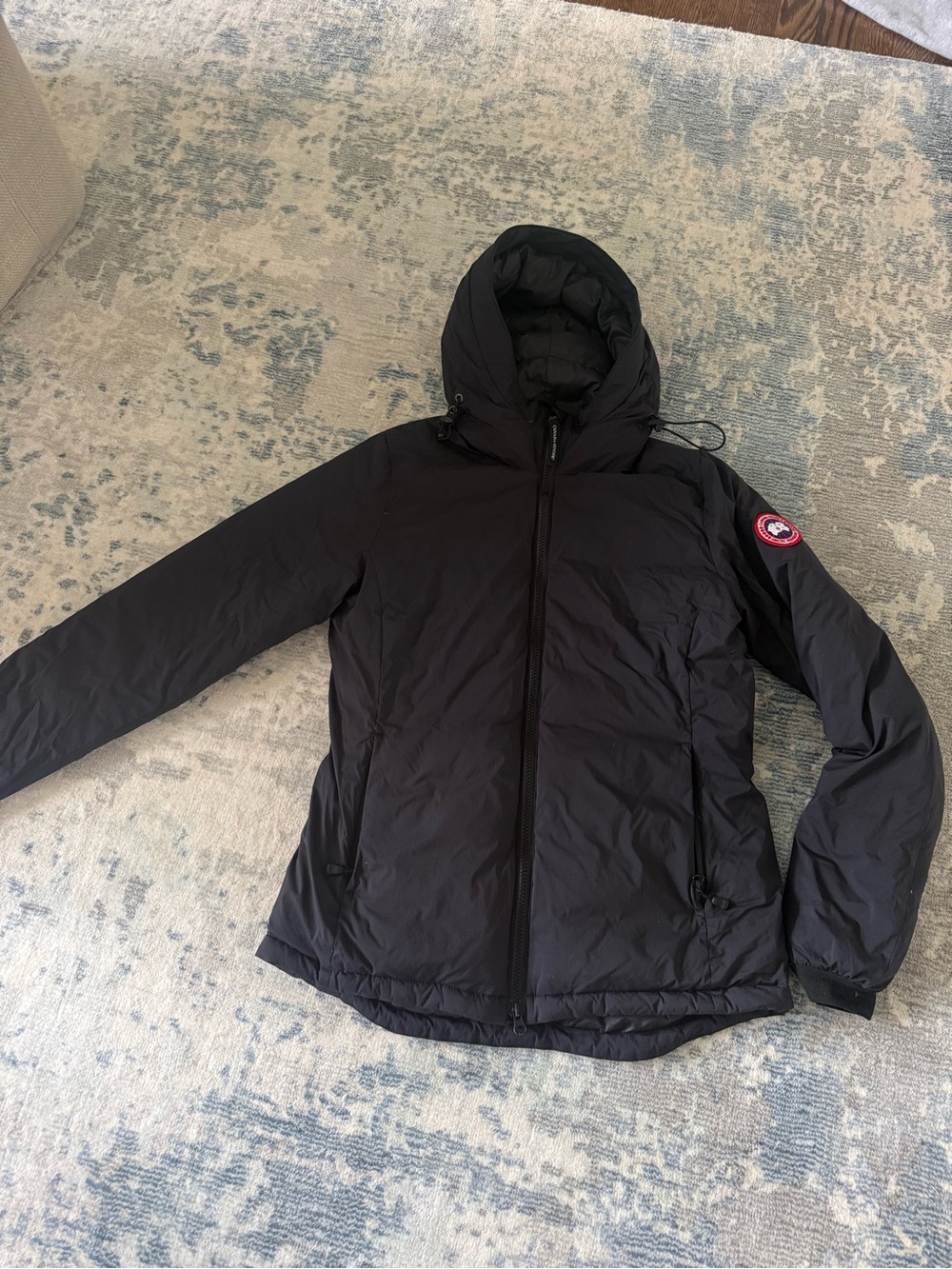 Canada Goose Black Hooded Women's Puffer Jacket with Logo Patch